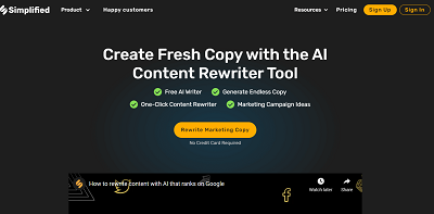 Simplified AI content Writer tool online