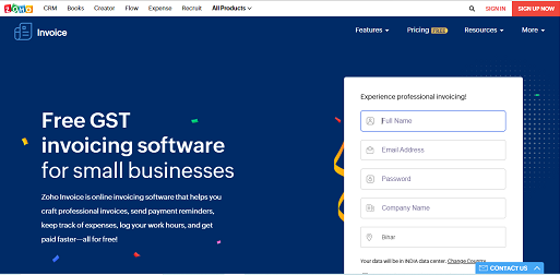Zoho Invoice - Best invoice software for small business in India